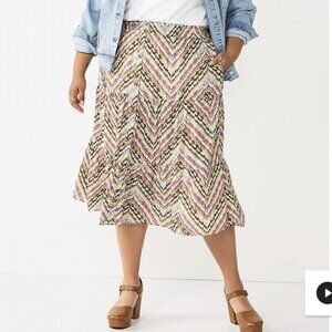 Sonoma Tiered Midi Skirt Womens Plus Size 5X Multi Color Elastic Waistband NEW